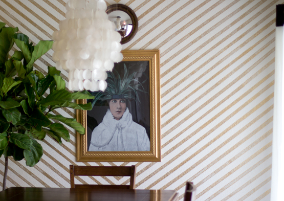 dining-room-gold-white-diagonal-stripe-chevron-wall-the-aestate